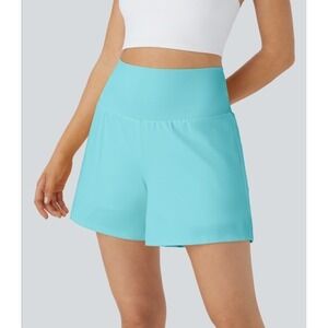 Halara NWT SoftlyZero Super High Waisted 2-in-1 Yoga Shorts 5" Size Medium Blue